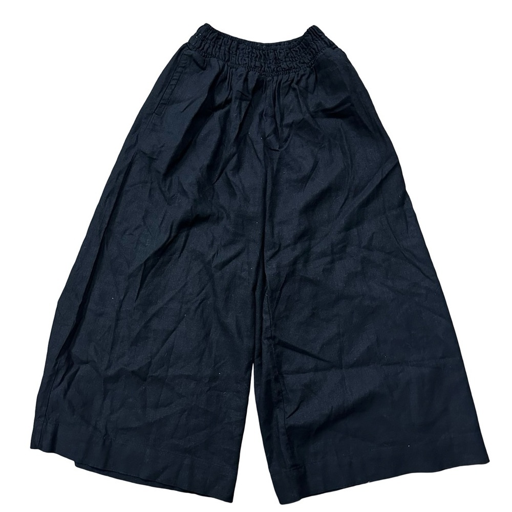 Old Navy Black Linen Blend Super Wide Leg Mid Rise Palazzo Pants Sz XS Stretchy - Picture 2 of 10